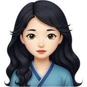 Chinese girl with long wavy black hair and black eyes sticker
