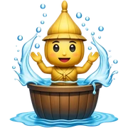 Cinematic Realistic Water Puppetry Pop Culture Emoji, depicted as a whimsical scene of traditional water puppetry rendered with dynamic textures and playful lighting. sticker