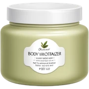 Body moisturizer cream pot with label pale olive  sticker