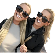 smiling blonde girl outdoors selfie sticker