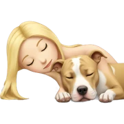 blonde girl sleeping with a blonde pitbull  sticker