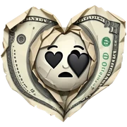 Money with black heart sticker