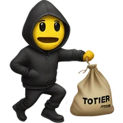 Thief stealing money bag with the word Toptier embroidered on it sticker