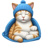 cat sleeping peacefully wearing a blue baby hat sticker