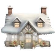 Shabby chic style English Christmas cottage one story with snow sticker