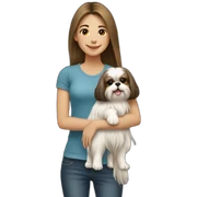 long-haired girl carrying happy Shih Tzu sticker