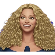 smiling blonde girl on blue sticker