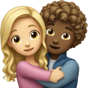 blonde girl hugging boy with curly brown hair sticker