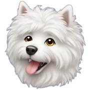 White fluffy dog and LOVE sticker