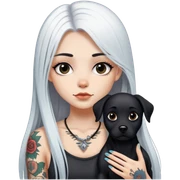 girl with long white  straight hair and tattoos and black dog sticker