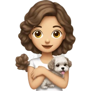 brunette girl holding her maltipoo dog sticker