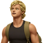 blonde boy outdoors with backpack sticker