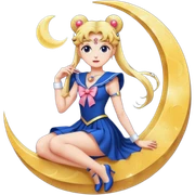 Sailor moon with beautiful dress and sitting on crescent moon  sticker