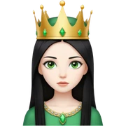 Girl long straight black hair with a crown and green eyes pale skin sticker
