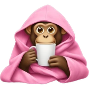 Monkey wrapped in a pink blanket drinking coffee sticker