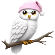 White owl on branch with light pink Christmas hat  sticker