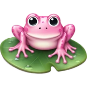 Frog "A pastel pink frog with glossy, glowing skin, heart-shaped spots, and tiny sparkling lily pads floating nearby." sticker