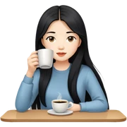 long hair asian girl drinking coffee sticker