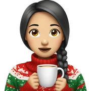 asian girl drinking coffee wearing Christmas sweater sticker