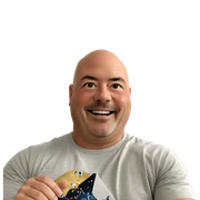 smiling bald guy in shirt sticker