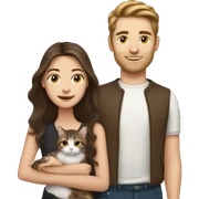 Long Brown hair girl and brunette white brunette man holding tabby cat  sticker