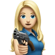 Blonde girl with blue eyes holding a gun sticker