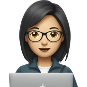 asian woman with glasses holding macbook sticker