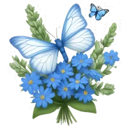 Bouquet of blue wildflowers with a white butterfly  sticker