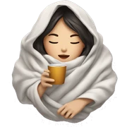 asian girl inside a blanket sipping coffee eyes closed sticker