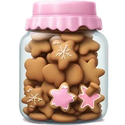 Realistic glass cookie jar with light pink lid full of gingerbread cookies isolated.  sticker