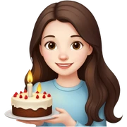 happy beautiful pale brunette girl with long hair holding a piece of cake with candle sticker