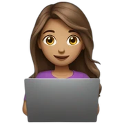 girl with long brown hair with a laptop in her hands sticker