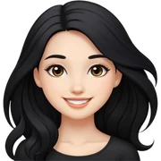 black long hair girl with soft makeup, smiling sticker