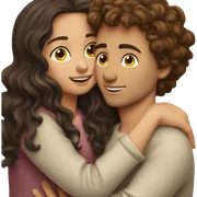 Brunette wavy haired girl hugging kissing brunette boy sticker