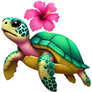 Lisa Frank Sea turtle with hibiscus  sticker
