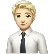 handsome blonde russian boy green eyed with white skin middle hair wearing white shirt with a tie sticker