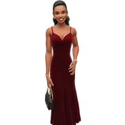 smiling girl in red dress sticker