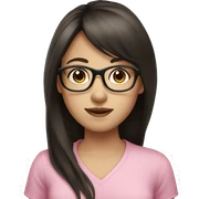 Girl with long dark brown hair and bangs and black glasses pale skin pink shirt sticker