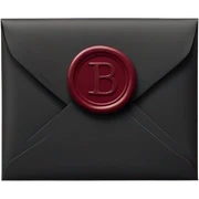 black envelope with burgundy wax seal sticker