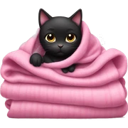 Black cat cozy in pink blanket sticker