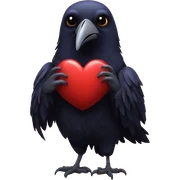 Raven holding a heart sticker