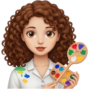 girl with brown curly hair holding paint palette  sticker
