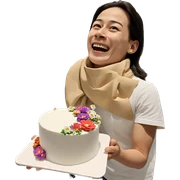 boy with cake and flowers sticker