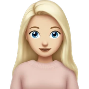 Pretty blue eyed white girl with light pink sweater reading cozy sticker