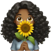 Long black Curly hair Girl holding sunflower sticker