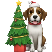 Dog holding christmas tree  sticker