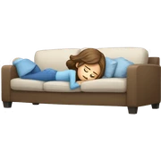 girl with brown hair and blue eyes who is lying on the couch is tired sticker