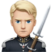 Salutierender 2. Weltkriegsgeneral von hohem Rang und hohem Ansehen, mit harter wettergegärbter Haut, blond und blauäugig, gross, muskelbepackt mit Schwarzer Uniformit weißen Abzeichen und einem riesigen Schwert zum Angriff bereit 
 sticker