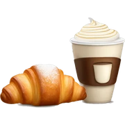Cup of cappuccino with croissant sticker