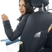 smiling girl in car interior sticker